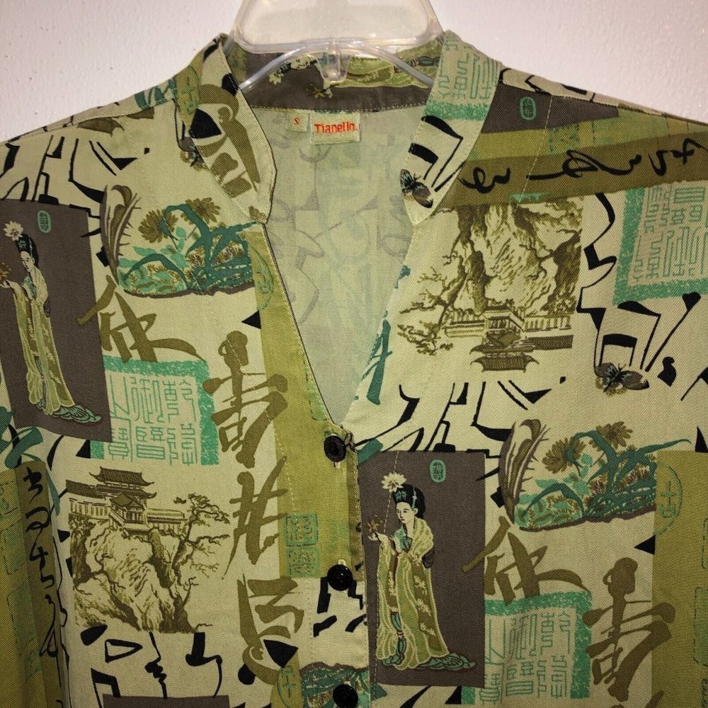 Tianello Artistic Green Patterned Button Down Shi… - image 4